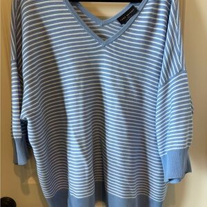 Lane Bryant Blue and White Striped V-Neck Sweatshirt